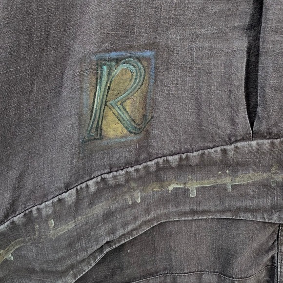 Blue Fish One Size Womens Lagenlook Brown Cropped Hemp Hand Painted Top - Picture 2 of 13